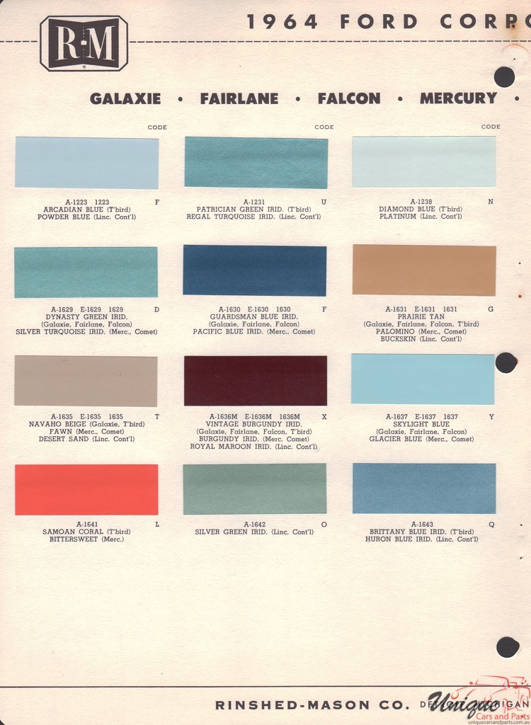 1964 Ford Paint Charts Rinshed-Mason